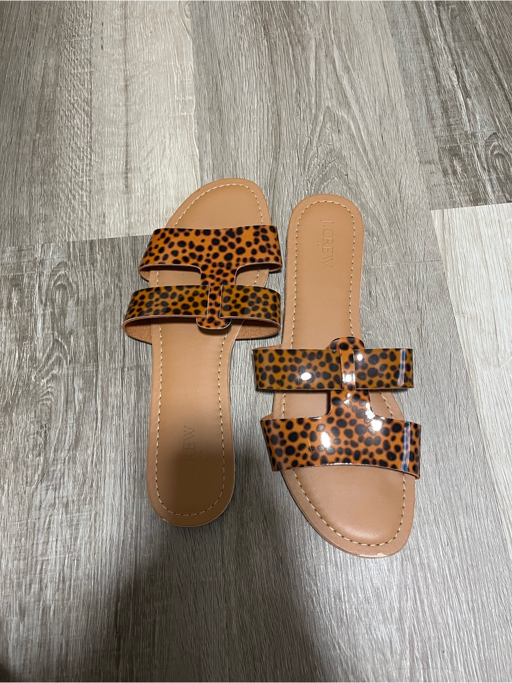 J. Crew Beachside Patent Leopard Print H-Strap Slide Sandals Women's Size 9 Flat